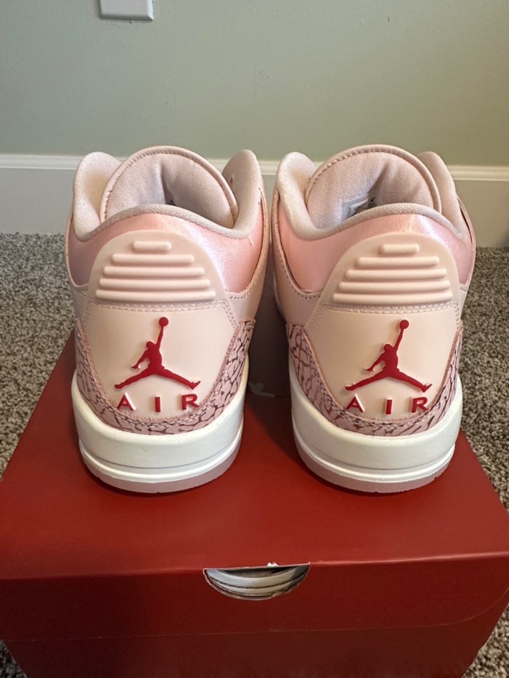 Jordan Retro 3 Sneakers in Pale Pink with Red Accents - Picture 4 of 9